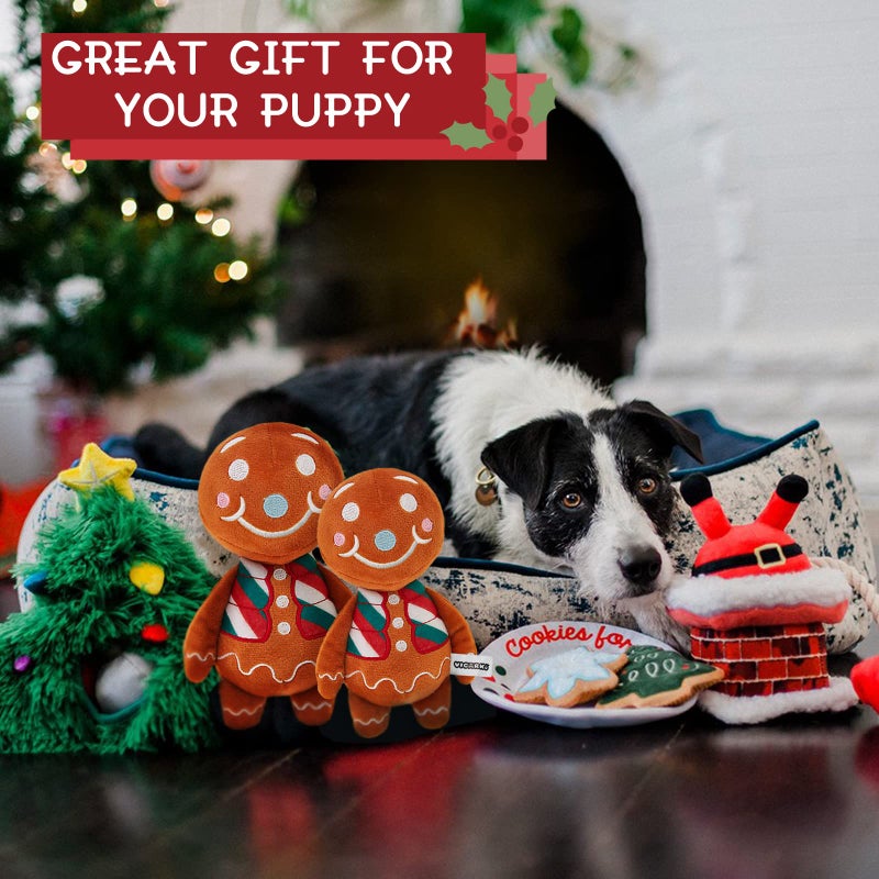VICARKO Christmas Dog Toys, Plush Squeaky Gifts for Large Medium Small Dogs, Durable Chew Toy, Holiday Stocking, Gingerbread Man, Small 7.5 x 4.5â€ - Image 3
